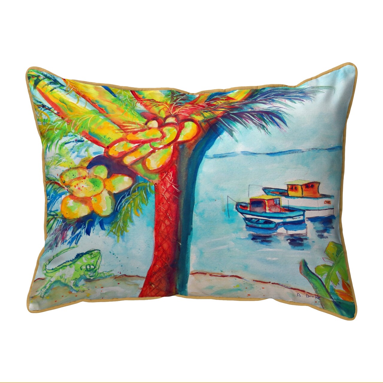 Zippered Betsy Drake Cocoa Nuts And Boats Outdoor Pillow 20 Inch x 24 Inch